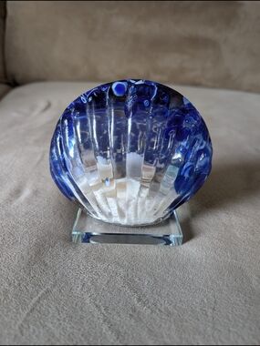 Blue  Blown Glass Shell Sculpture Decorative Accent